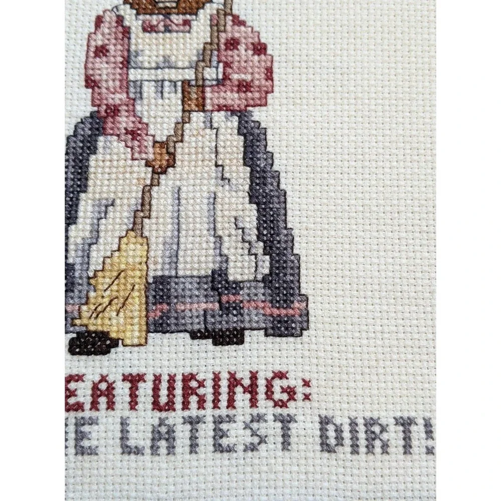 Vintage aunt laundry room Framed cross stitch featuring latest dirt funny